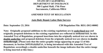 Amendments Published to California’s Proposed Collision Repair Labor Rate and Anti-Steering Regulation